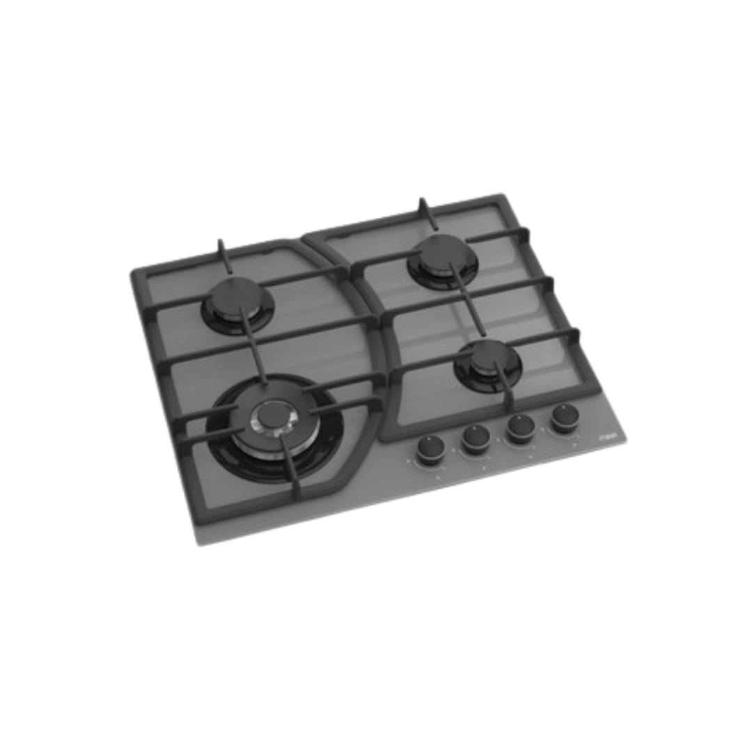 MIKA Built-In Gas Hob, 60cm, 4 Gas with WOK, Grey Glass