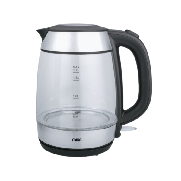 MIKA Kettle, 1.7L, Glass,  360º Cordless, Concealed Element, Glass Black