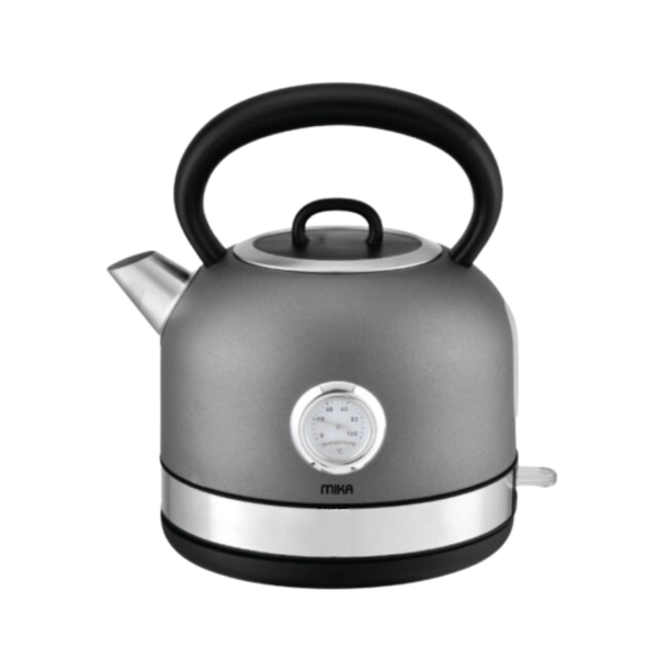 MIKA Kettle, 1.7L, Stainless Steel, 360º Cordless, Concealed Element, Temperature Gauge, Charcoal Grey