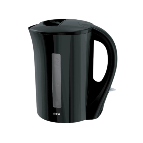 MIKA Kettle, 1.7L, Plastic, Corded, Open Element, Black