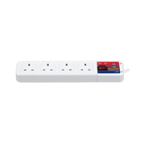 MIKA Multi Guard, 4 Way, with USB & Switch, Extension Plug 13 Amps