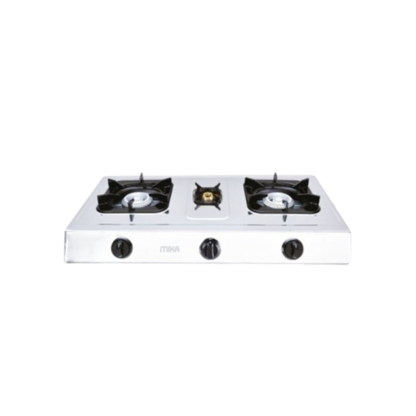 MIKA Gas Stove, Stainless Steel, Triple Burner, Inox